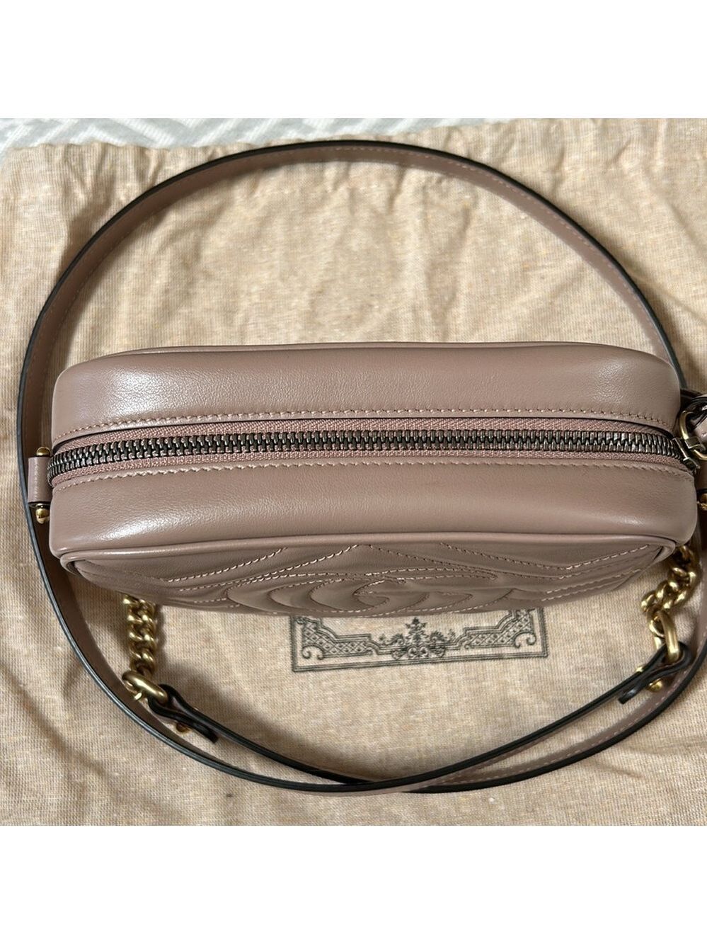 Gucci GG Marmont Mini Shoulder Bag Dusty Pink Gold Hardware # 448065DTD1T5729 - Picture 5 of 13